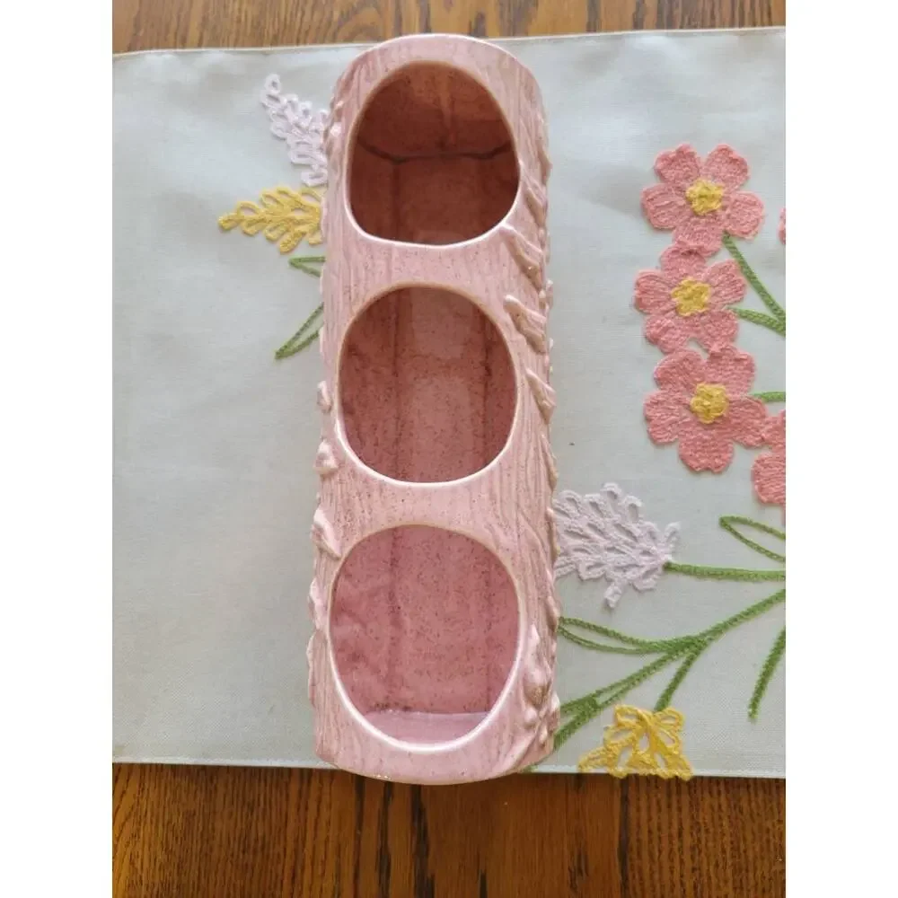 Vintage Red Wing Pottery Log Planter Vine Pink Speckled 10